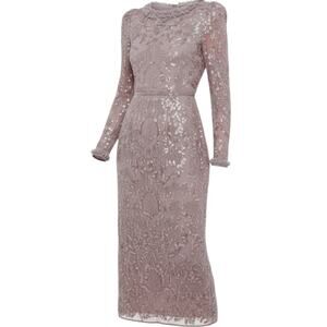 NEW MAC DUGGAL Dress 6 Midi Mauve Beaded Flowers Party Event Wedding Mother Of